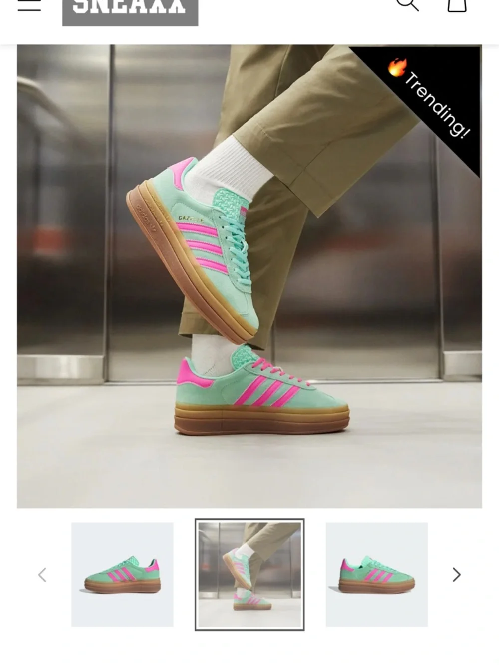 adidas Gazelle Women's Mint Green & Hot Pink Suede Sneakers - Picture 6 of 7